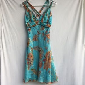 100% SILK PAISLEY PRINT EMBELLISHED DRESS SIZE 6